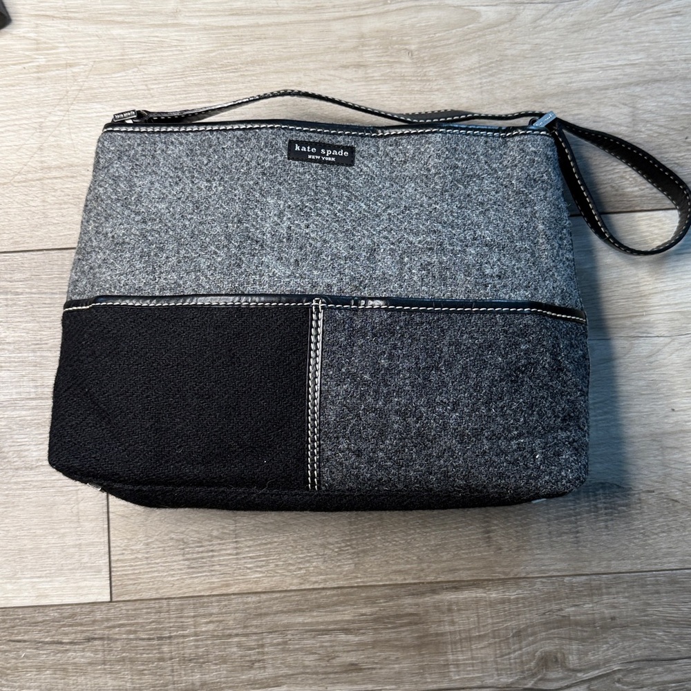 Vintage Kate Spade Black and Gray Wool Patchwork Small Bag - Picture 2 of 15